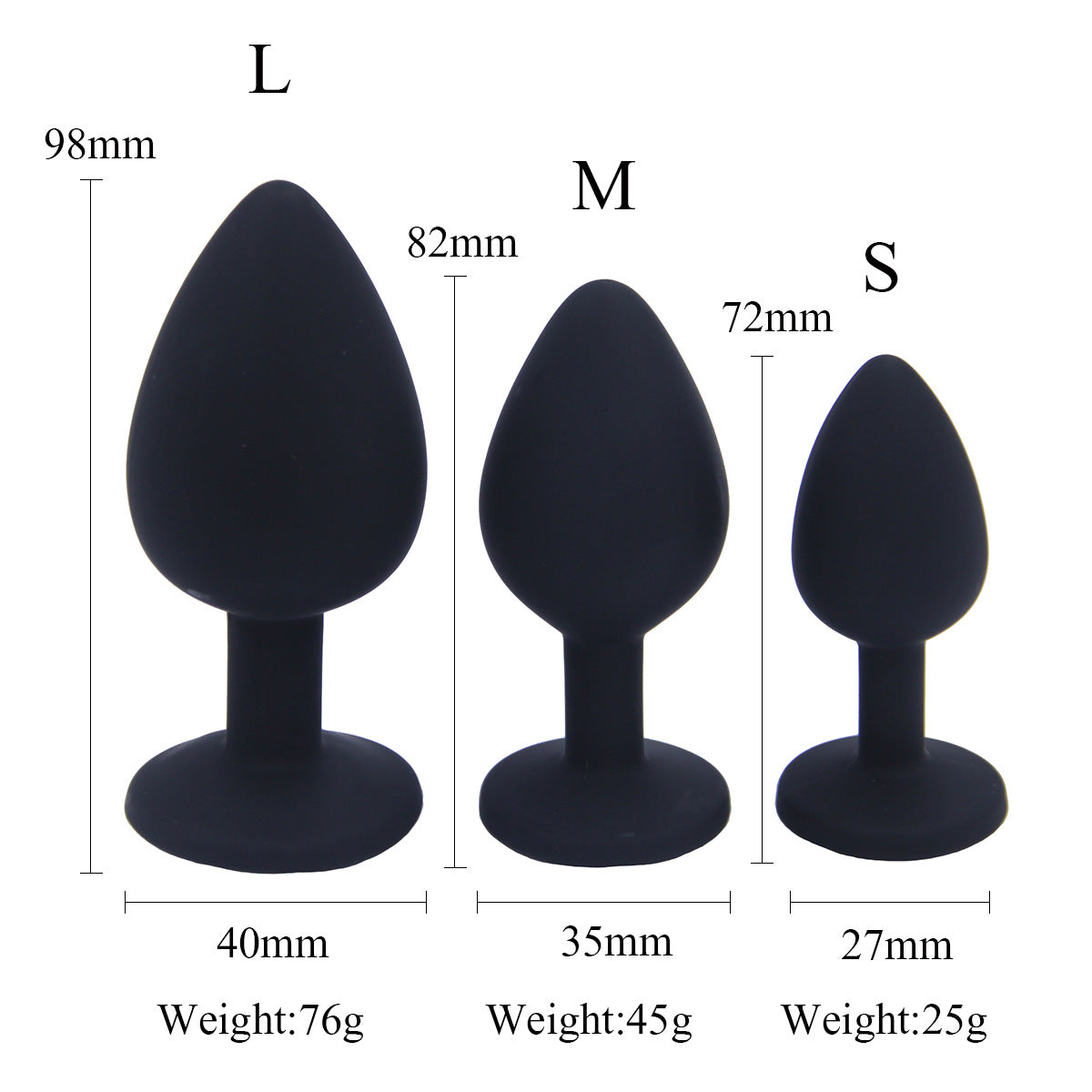 Black Silicone Anal Plug Kit - Full Set Ideal Lingerie