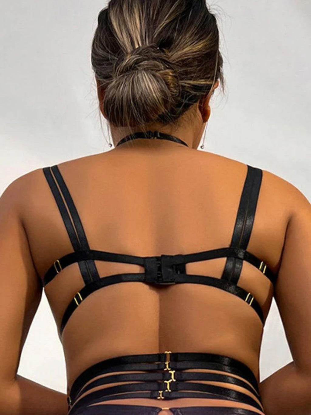 Seductive Black Strappy Cupless Lingerie Set Ideal Lingerie