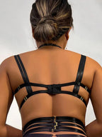 Seductive Black Strappy Cupless Lingerie Set Ideal Lingerie