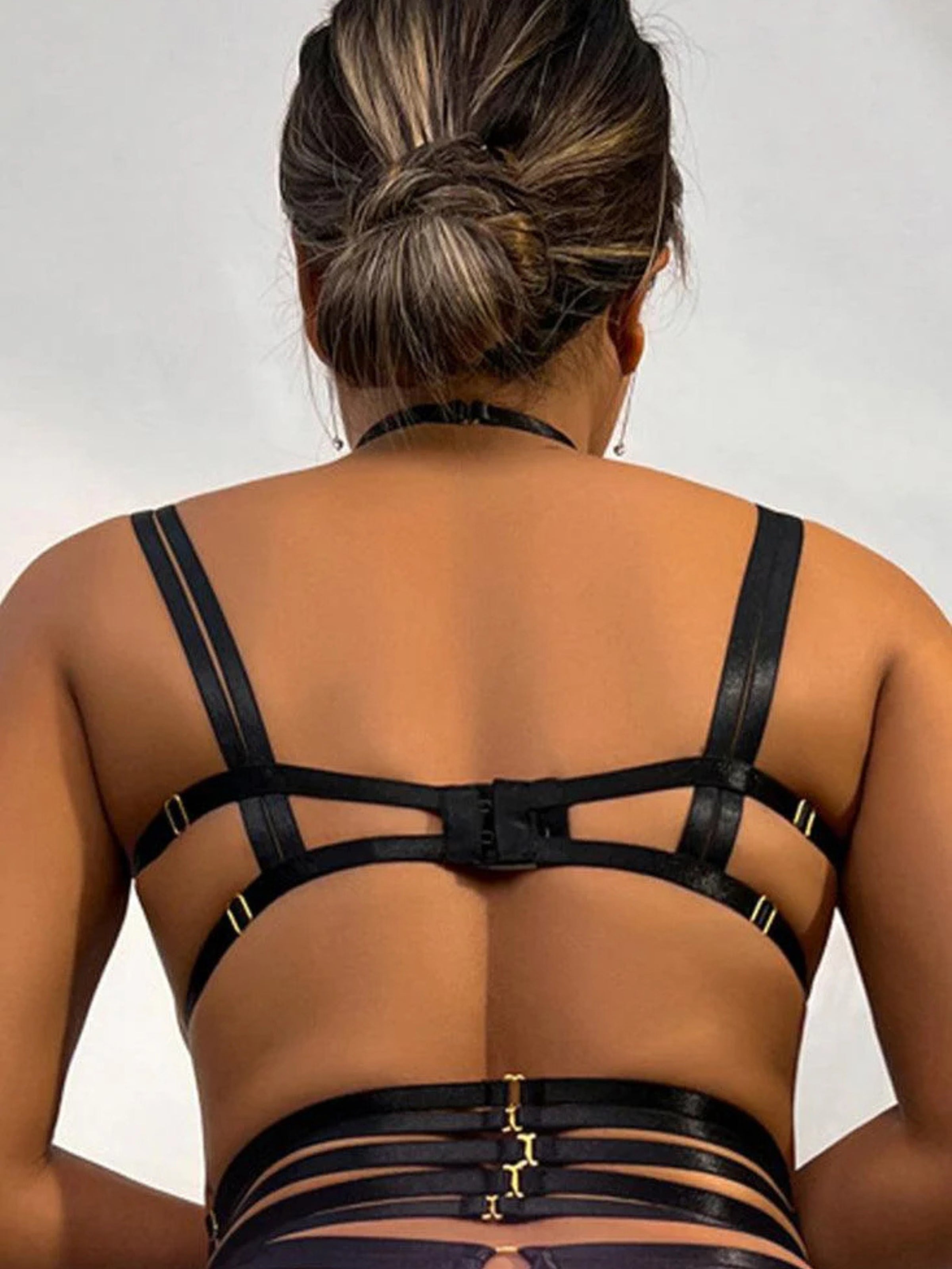 Seductive Black Strappy Cupless Lingerie Set Ideal Lingerie
