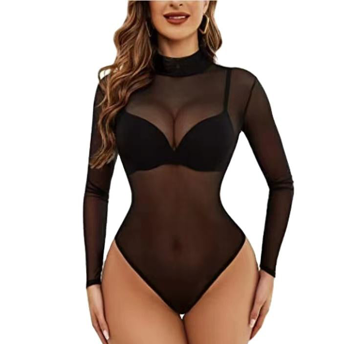 Black Transparent Long-Sleeve Bodysuit (M/L) Ideal Lingerie