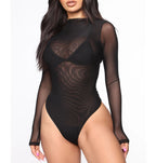 Black Transparent Long-Sleeve Bodysuit (M/L) Ideal Lingerie