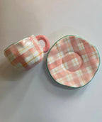 Mug With Saucer Pink Squares Plus Green Border (54-90) - 300 Ml Farawla