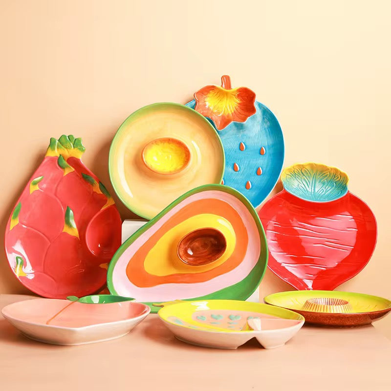 Ceramic plates with dip Kiwi, strawberry, passion fruits Farawla