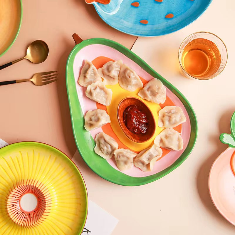 Ceramic plates with dip Kiwi, strawberry, passion fruits Farawla