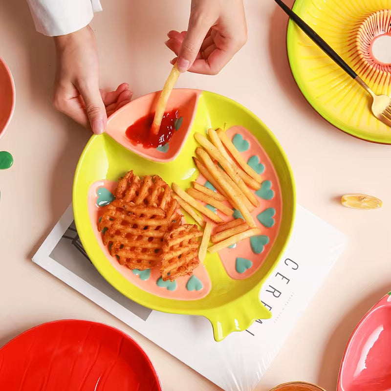 Ceramic plates with dip Kiwi, strawberry, passion fruits Farawla