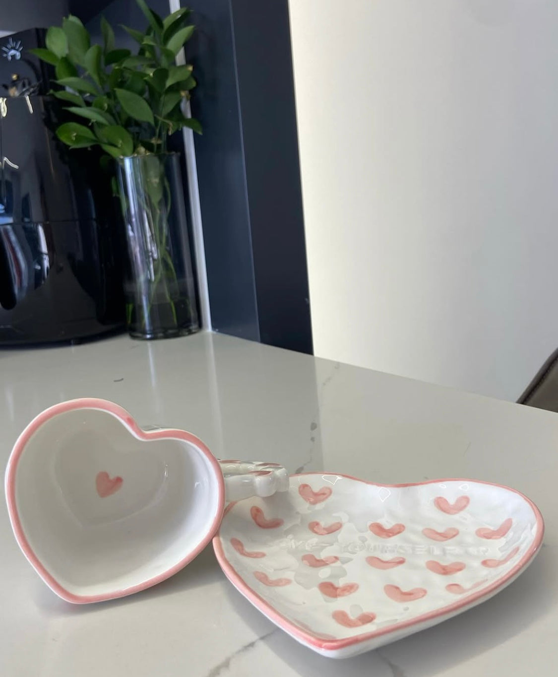 Heart Shape Mug With Saucer White With Purple Hearts (54-98) - 250 Ml Farawla