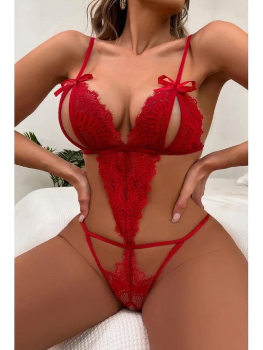Red Lace Fantasy Bodysuit small (fits M) Ideal Lingerie