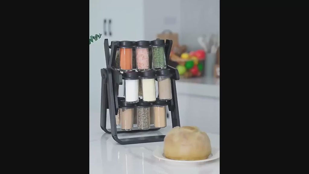360° Rotating Spice Rack Organizer – Black | Space Saver for Lebanese Kitchens