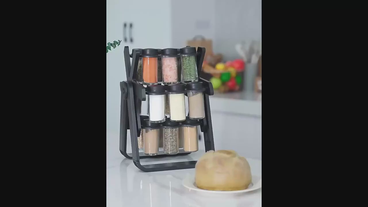 360° Rotating Spice Rack Organizer – Black | Space Saver for Lebanese Kitchens